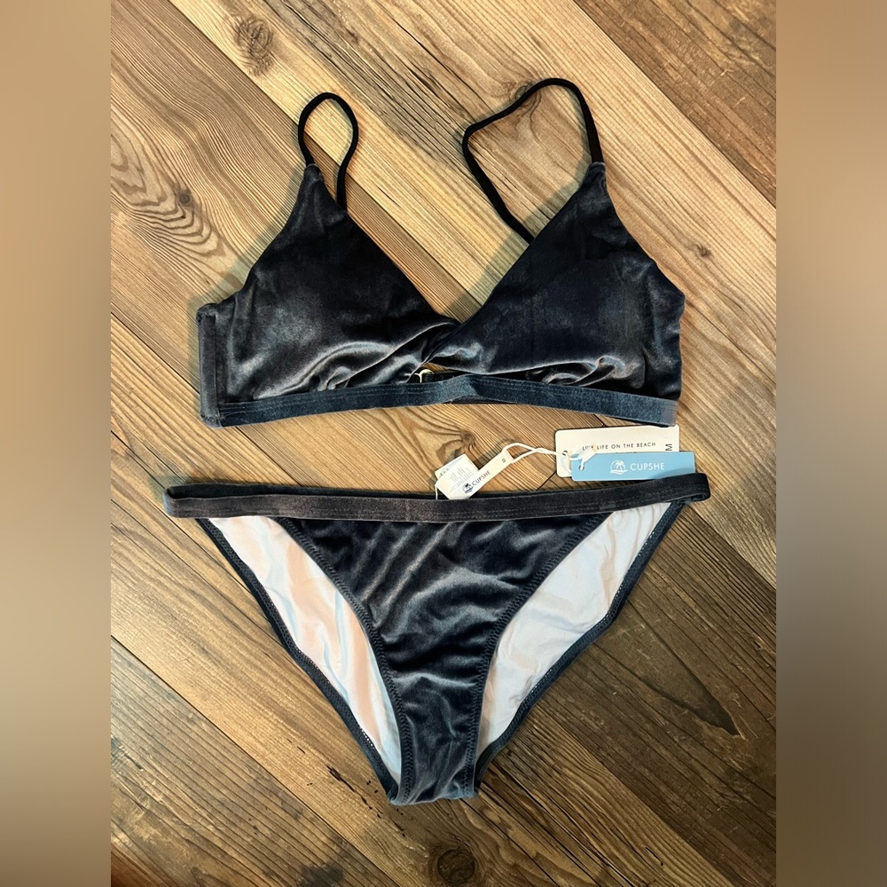 Silver blue velvet swimsuit from Cupshe